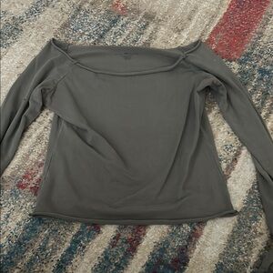Women's Olive Green Long Sleeve Off The Shoulder Top